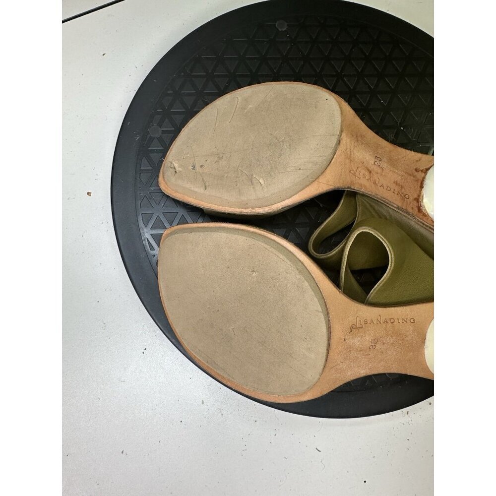 VTG Lisa Nading Green Leather Open Toe Heel Sandals Sz 36 / 6 US - Picture 9 of 12